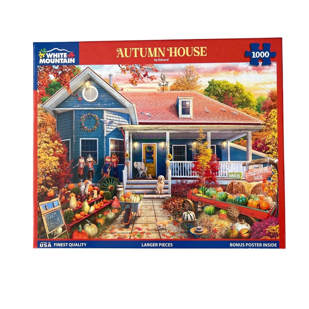 White Mountain Puzzles Autumn House 1000 Piece Jigsaw Puzzle Eduard Complete